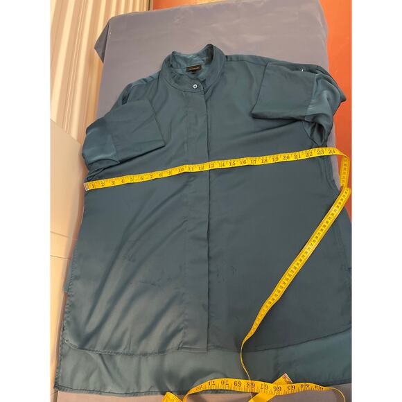 Who What Wear Women’s 3/4 Sleeve Mock Neck Button Up Blouse Color Teal Size‎ L - Picture 7 of 9